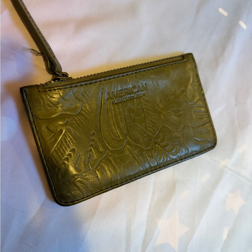 American Leather Co. Olive Embossed Wristlet Wallet